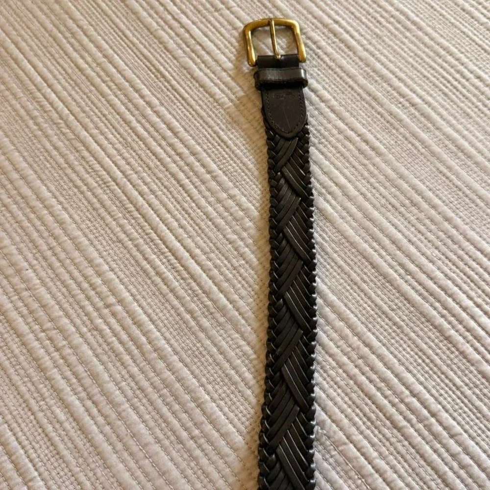 Polo Ralph Lauren Women's Braided Leather Belt Brown Brass Buckle Small‎